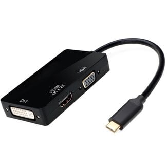 Coretek USB-C naar HDMI, DVI en VGA adapter met DP Alt Mode / zwart - 0,10 meter