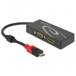 DeLOCK Premium USB-C naar HDMI en VGA splitter met DP Alt Mode / zwart - 0,20 meter