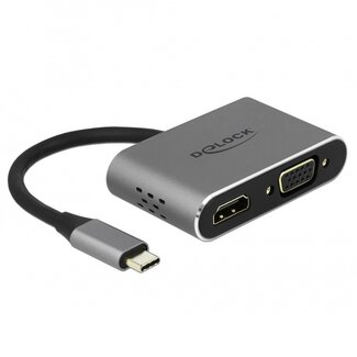 DeLOCK Premium USB-C naar HDMI en VGA splitter en USB-A en USB-C PD poort met DP Alt Mode / zwart - 0,10 meter