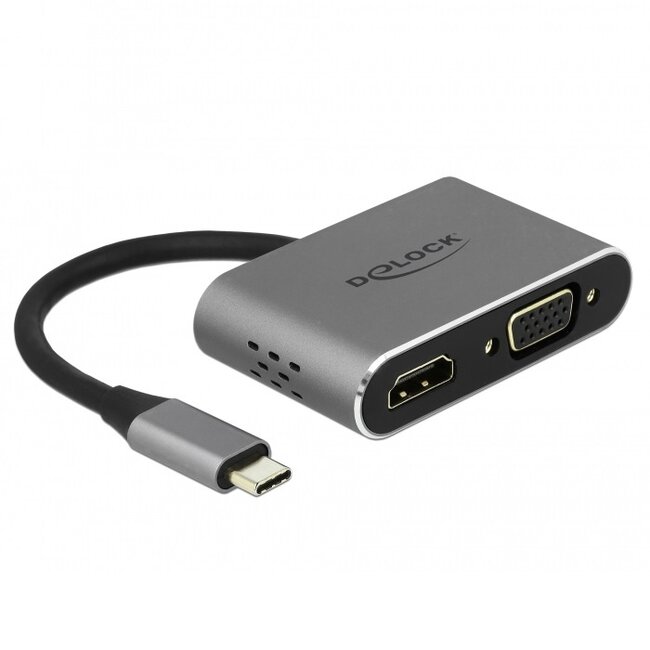 Premium USB-C naar HDMI en VGA splitter en USB-A en USB-C PD poort met DP Alt Mode / zwart - 0,10 meter