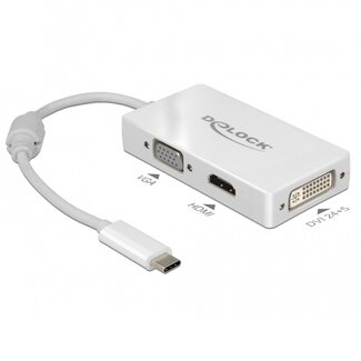 DeLOCK Premium USB-C naar HDMI, DVI en VGA adapter met DP Alt Mode / wit - 0,15 meter