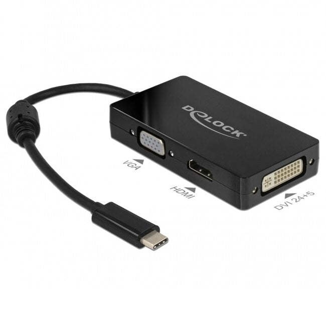 Premium USB-C naar HDMI, DVI en VGA adapter met DP Alt Mode / zwart - 0,15 meter