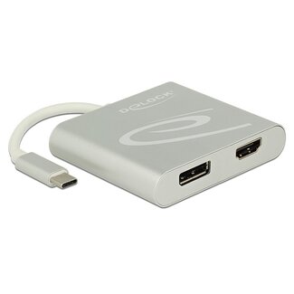 DeLOCK Premium USB-C naar HDMI en DisplayPort splitter met DP Alt Mode (4K 30 Hz) / zilver - 0,10 meter