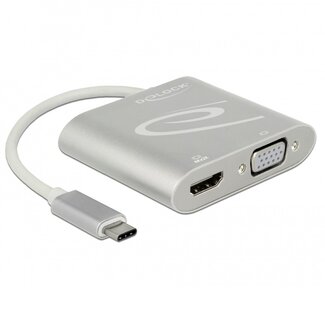 DeLOCK Premium USB-C naar HDMI en VGA splitter met DP Alt Mode (4K 30 Hz) / zilver - 0,10 meter