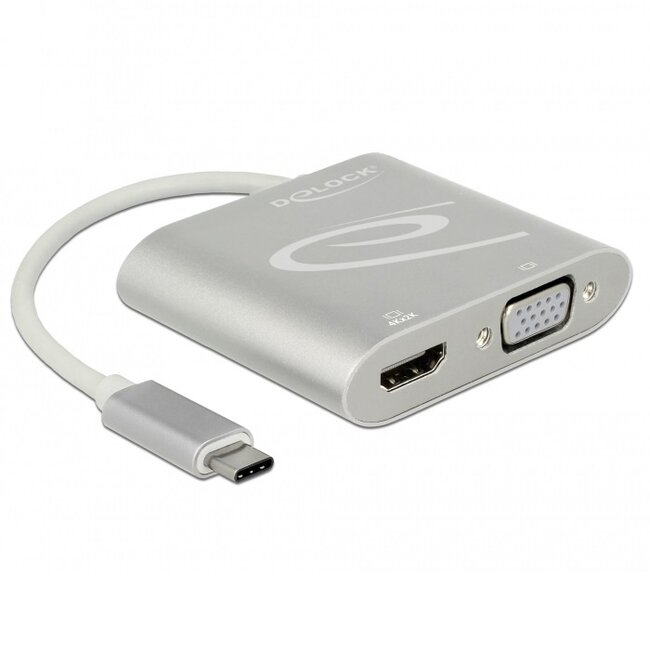 Premium USB-C naar HDMI en VGA splitter met DP Alt Mode (4K 30 Hz) / zilver - 0,10 meter