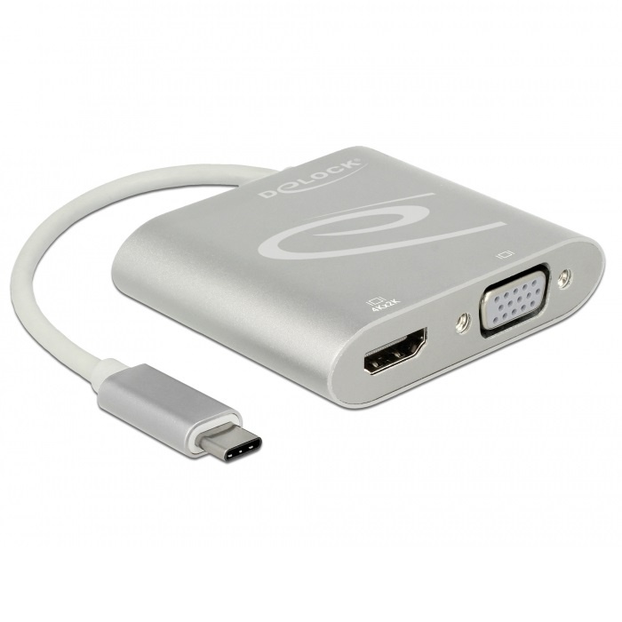 DeLOCK 87705. Snoerlengte: 0,15 m, Aansluiting 1: USB Type-C, Aansluiting 2: HDMI + VGA (D-Sub). Type verpakking: Doos. Afmetingen (B x D x H): 54 x 66 x 16 mm