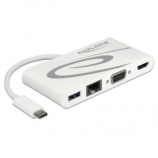 DeLOCK Premium USB-C naar HDMI, VGA, RJ45, USB-A en USB-C docking station met DP Alt Mode / wit - 0,15 meter