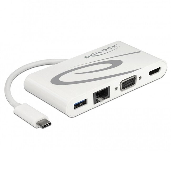 Premium USB-C naar HDMI, VGA, RJ45, USB-A en USB-C docking station met DP Alt Mode / wit - 0,15 meter