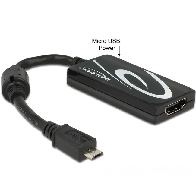 Premium USB Micro naar HDMI MHL3.0 4K 30Hz adapter - 5-pins / zwart - 0,20 meter