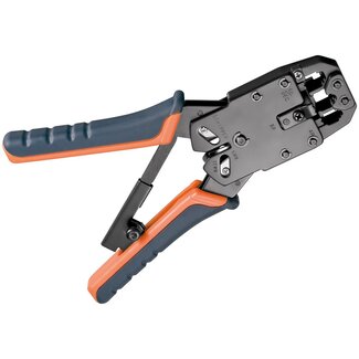 Fixpoint Professionele krimptang met ratelmechanisme voor RJ45, RJ12, RJ11 en RJ10 connectoren - metaal / blauw/oranje/zwart