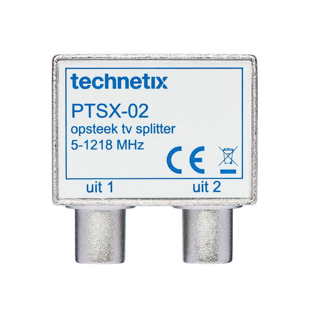 Technetix TV splitter PTSX-02 met 2 uitgangen - 3,8 dB / 5-1218 MHz