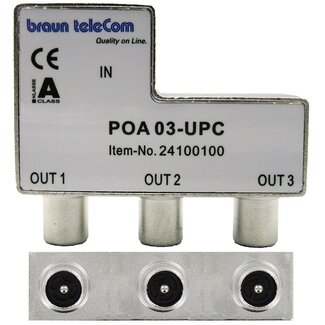 Braun Telecom Braun Telecom TV splitter POA 03-UPC met 3 uitgangen - 6 dB / 5-2000 MHz (Horizon Box)