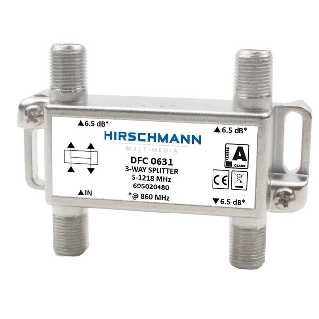 Hirschmann splitter DFC0631 met 3 uitgangen /  6,5 dB / 5-1218 MHz