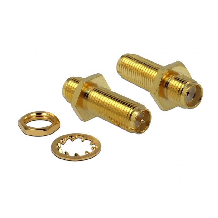 DeLOCK 89969. Aansluiting type: SMA, Aansluiting 1: SMA, Aansluiting 2: RP-SMA. Breedte: 22,1 mm, Diepte: 9,5 mm. Type verpakking: Polybag, Aantal per verpakking: 1 stuk(s)