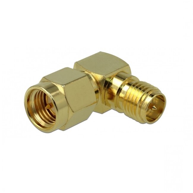 RP-SMA (v) - SMA (m) haakse adapter - 50 Ohm / 3 GHz