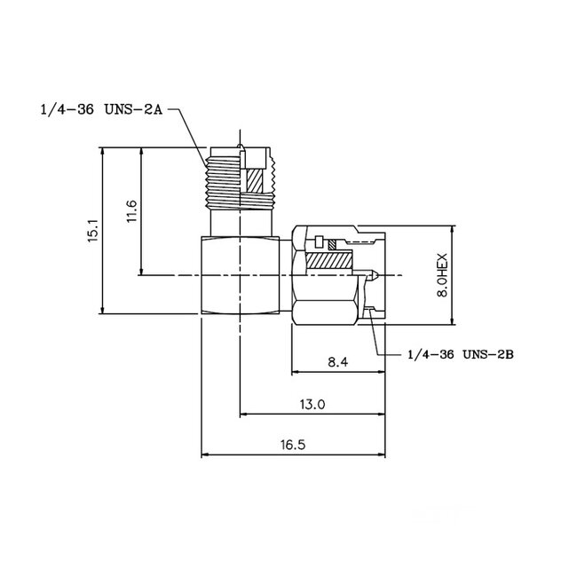 RP-SMA (v) - SMA (m) haakse adapter - 50 Ohm / 10 GHz