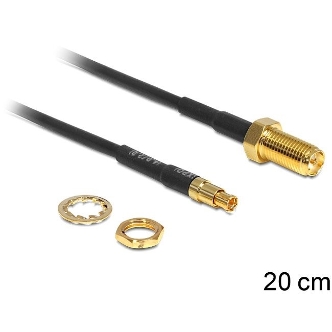 DeLOCK 88483. Aansluiting 1: RP-SMA, Aansluiting 2: TS-9. Soort kabel: RG-174, Lengte snoer: 0,2 m, Kleur van het product: Zwart