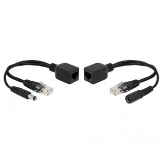DeLOCK Passieve Power over Ethernet (PoE) adapter kit - RJ45 + DC 5,5 x 2,1 mm / zwart - 0,20 meter