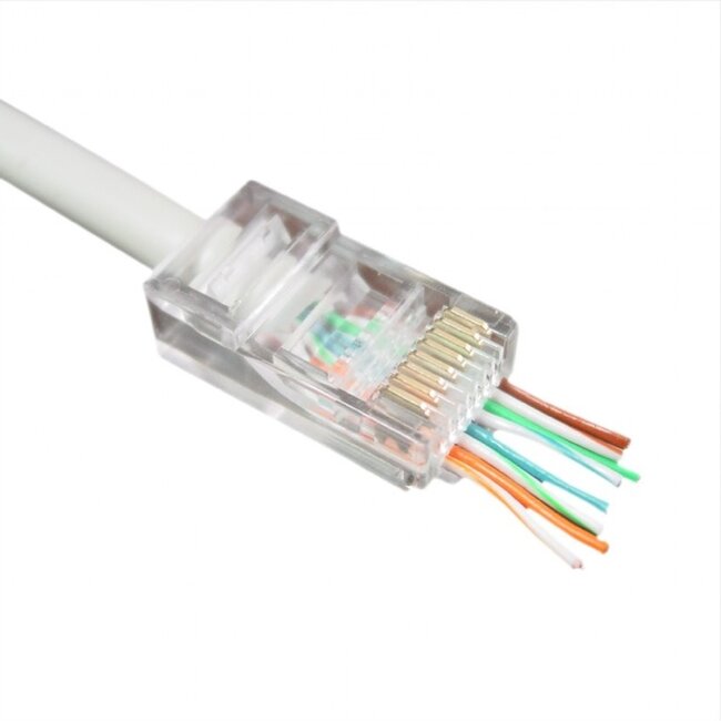 RJ45 krimp connectoren (UTP) met doorsteekmontage voor CAT6 netwerkkabel (vast/flexibel) - 50 stuks