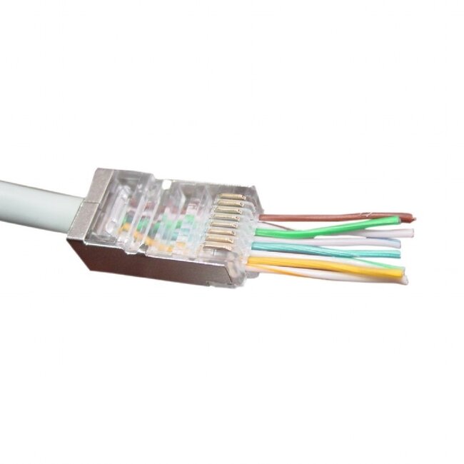 RJ45 krimp connectoren (STP) met doorsteekmontage voor CAT6 netwerkkabel (vast/flexibel) - 10 stuks