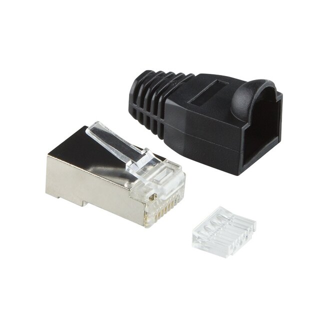 RJ45 krimp connectoren (STP) voor CAT6 netwerkkabel (flexibel) - 100 stuks (3-delig) / zwart