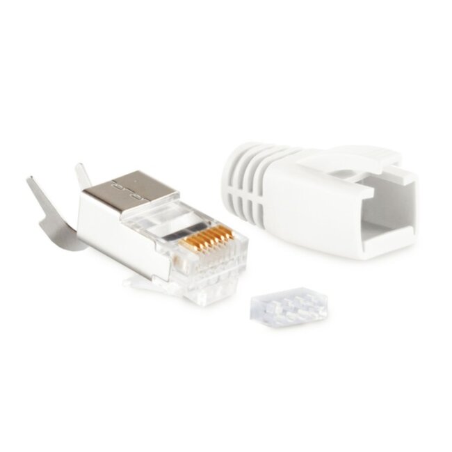 RJ45 krimp connector (STP) voor CAT6/6a/7/7a netwerkkabel (vast/flexibel) - per stuk (3-delig) / wit