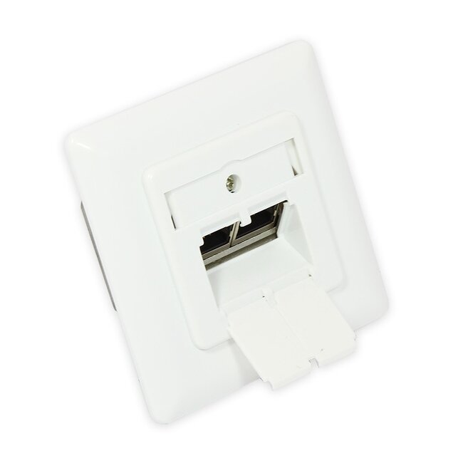 Premium CAT6 Gigabit netwerk inbouw wandcontactdoos met afdekplaat en 2 RJ45 poorten - afgeschermd / wit