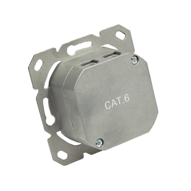 Premium CAT6 Gigabit netwerk inbouw wandcontactdoos met 2 RJ45 poorten - afgeschermd