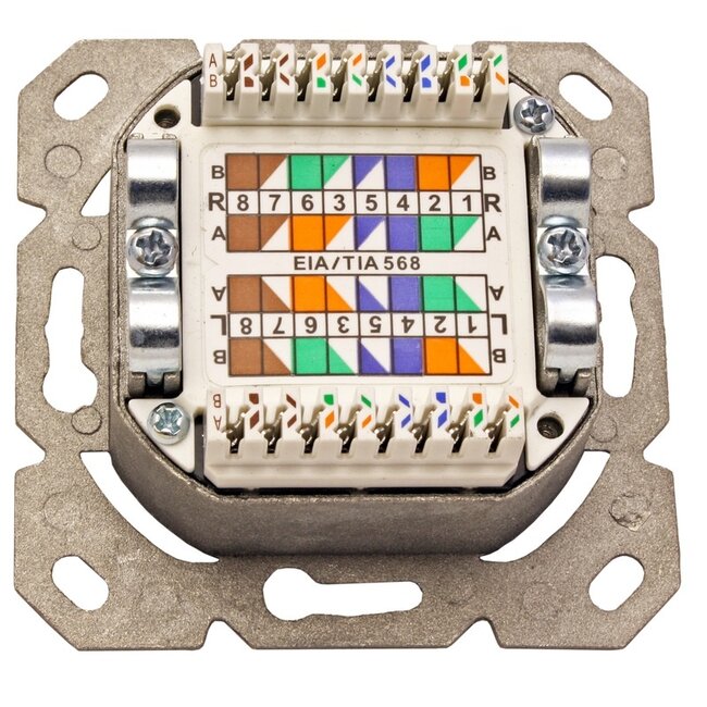 CAT6a Gigabit netwerk inbouw wandcontactdoos met afdekplaat en 2 RJ45 poorten - afgeschermd - horizontale doorvoer / wit