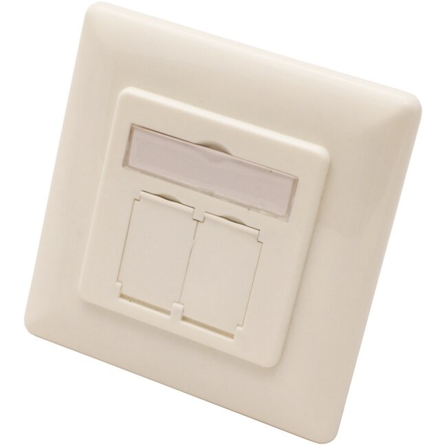 CAT6a Gigabit netwerk inbouw wandcontactdoos met afdekplaat en 2 RJ45 poorten - afgeschermd - horizontale doorvoer / wit