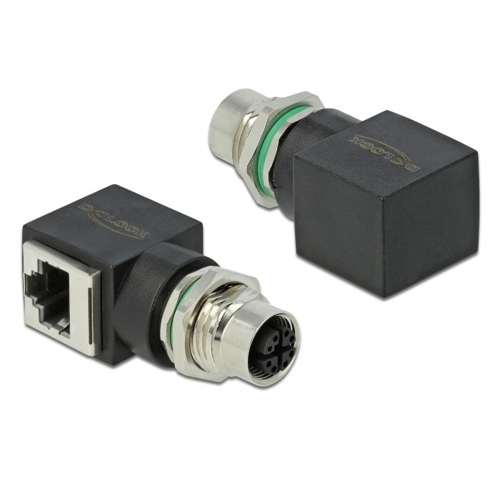 DeLOCK 66316. Aansluiting 1: M12, Aansluiting 2: RJ45, Contact geleider materiaal: Goud. Kleur van het product: Zwart