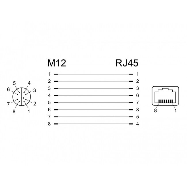 M12 8-pins X-gecodeerd (v) - RJ45 (v) industriële netwerkadapter | inbouw | haaks | CAT6a | PUR