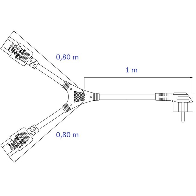 2x C13 - CEE 7/7 (haaks) Y-stroomkabel - 1,00m + 2x 0,80m - 3x 1,00mm / zwart - 1,8 meter