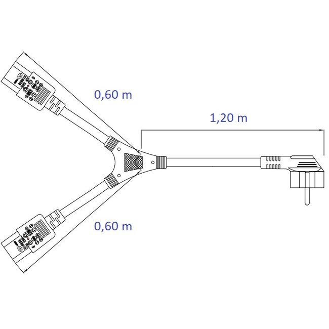 2x C13 - CEE 7/7 (haaks) Y-stroomkabel - 1,20m + 2x 0,60m - 3x 1,00mm / zwart - 1,8 meter