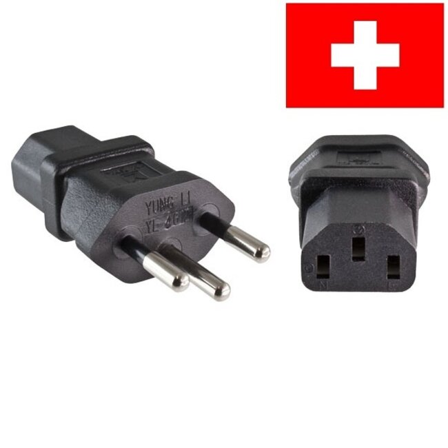 Stroom adapter C13 (v) - Zwitserse (type J) stekker (m) / zwart