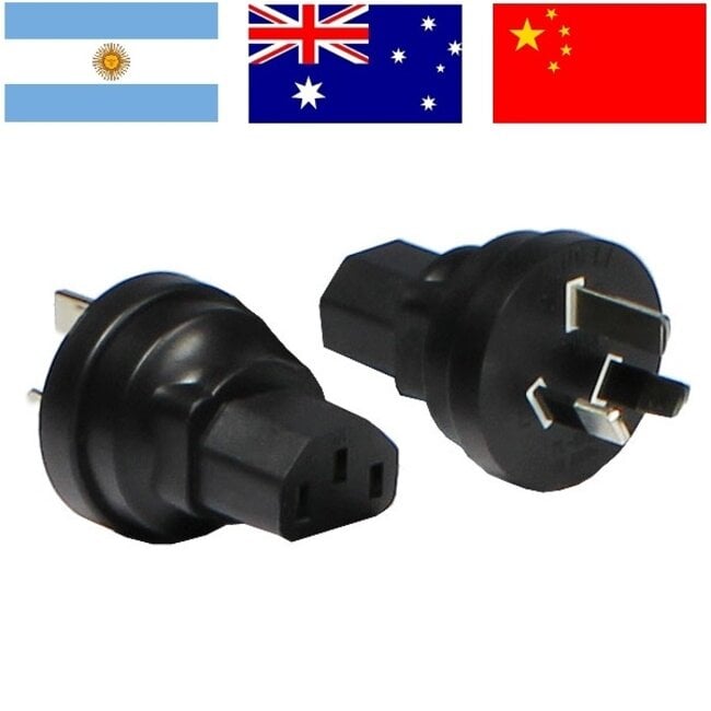 Stroom adapter C13 (v) - type I stekker (Australië, China en Argentinië) (m) / zwart