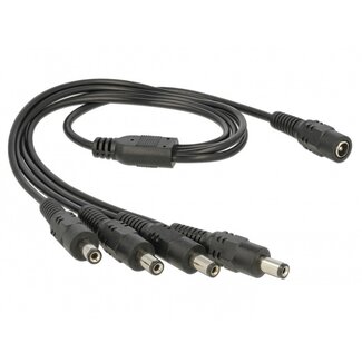 DeLOCK DC plug (v) - 4x DC plug (m) splitter - 5,5mm x 2,1mm - max. 24V/5A / zwart - 0,50 meter