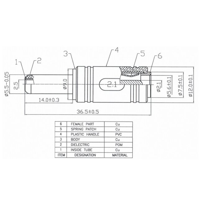 DC plug 5,5 x 2,5mm (m) - DC plug 5,5 x 2,1mm (v) adapter / zwart