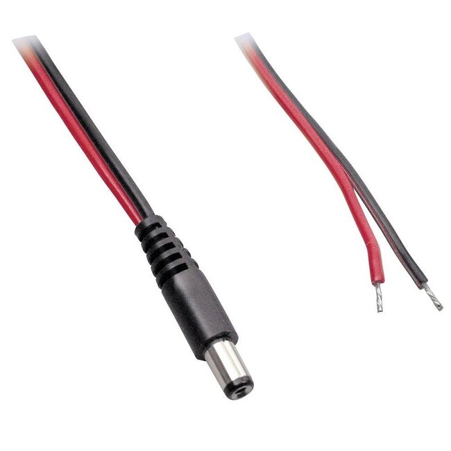 DC plug (m) 5,5 x 2,5mm stroomkabel met open einde - max. 3A / zwart/rood - 2 meter