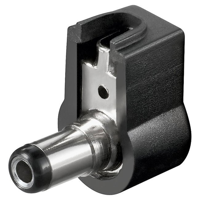 Soldeerbare mannelijke DC connector haaks 2,5mm x 5,5mm - 9,5mm