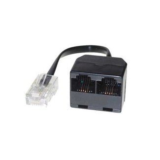 S-Impuls RJ11 (m) - 2x RJ11 (v) telefoon splitter kabel / zwart - 0,10 meter