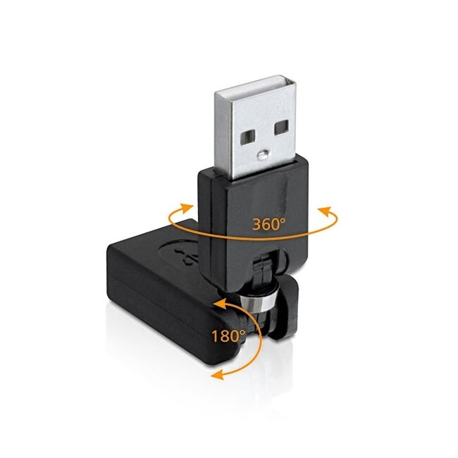 USB naar USB adapter - volledig bedekt / 360° draaibaar - USB2.0 / zwart