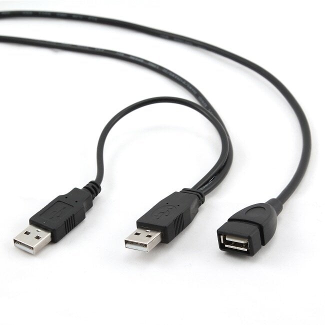 USB naar USB Y-kabel - USB2.0 - tot 0,5A / zwart - 0,90 meter