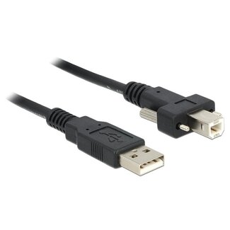 DeLOCK USB naar USB-B kabel met schroeven - USB2.0 - tot 2A / zwart - 1 meter