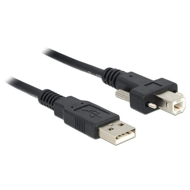 USB naar USB-B kabel met schroeven - USB2.0 - tot 2A / zwart - 2 meter
