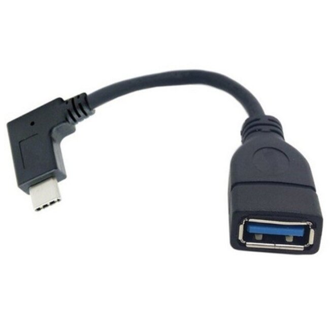 USB-C (m) haaks (links/rechts) - USB-A (v) adapter - USB3.0 / zwart - 0,15 meter