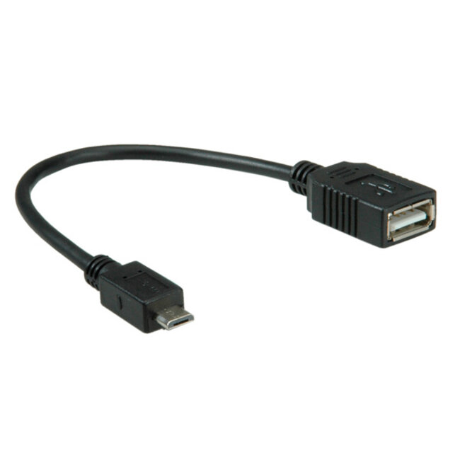 USB Micro B (m) naar USB-A (v) OTG adapter - USB2.0 - tot 1A / zwart - 0,15 meter