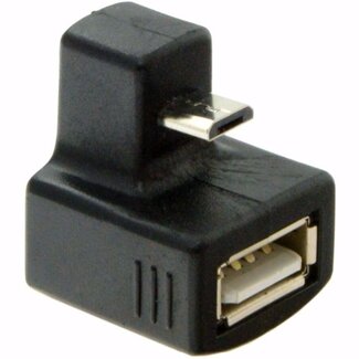 Coretek USB Micro B (m) naar USB-A (v) OTG adapter met bocht (versie 1) - tot 1A / zwart