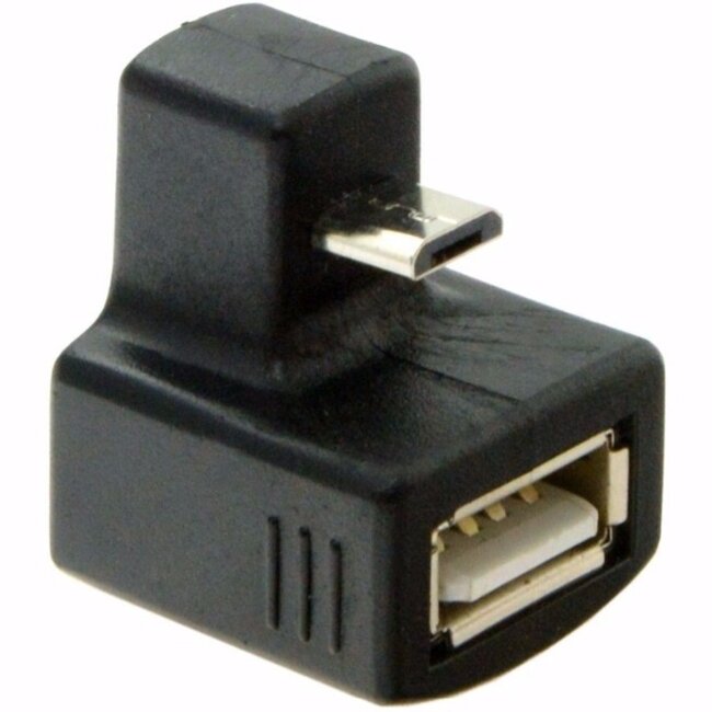 USB Micro B (m) naar USB-A (v) OTG adapter met bocht (versie 1) - tot 1A / zwart