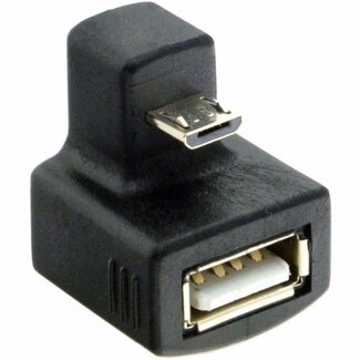 Coretek USB Micro B (m) naar USB-A (v) OTG adapter met bocht (versie 2) - tot 1A / zwart